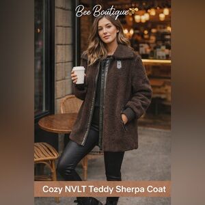 Black Teddy Sherpa Coat 🧸 Cozy Faux Leather Trim Jacket